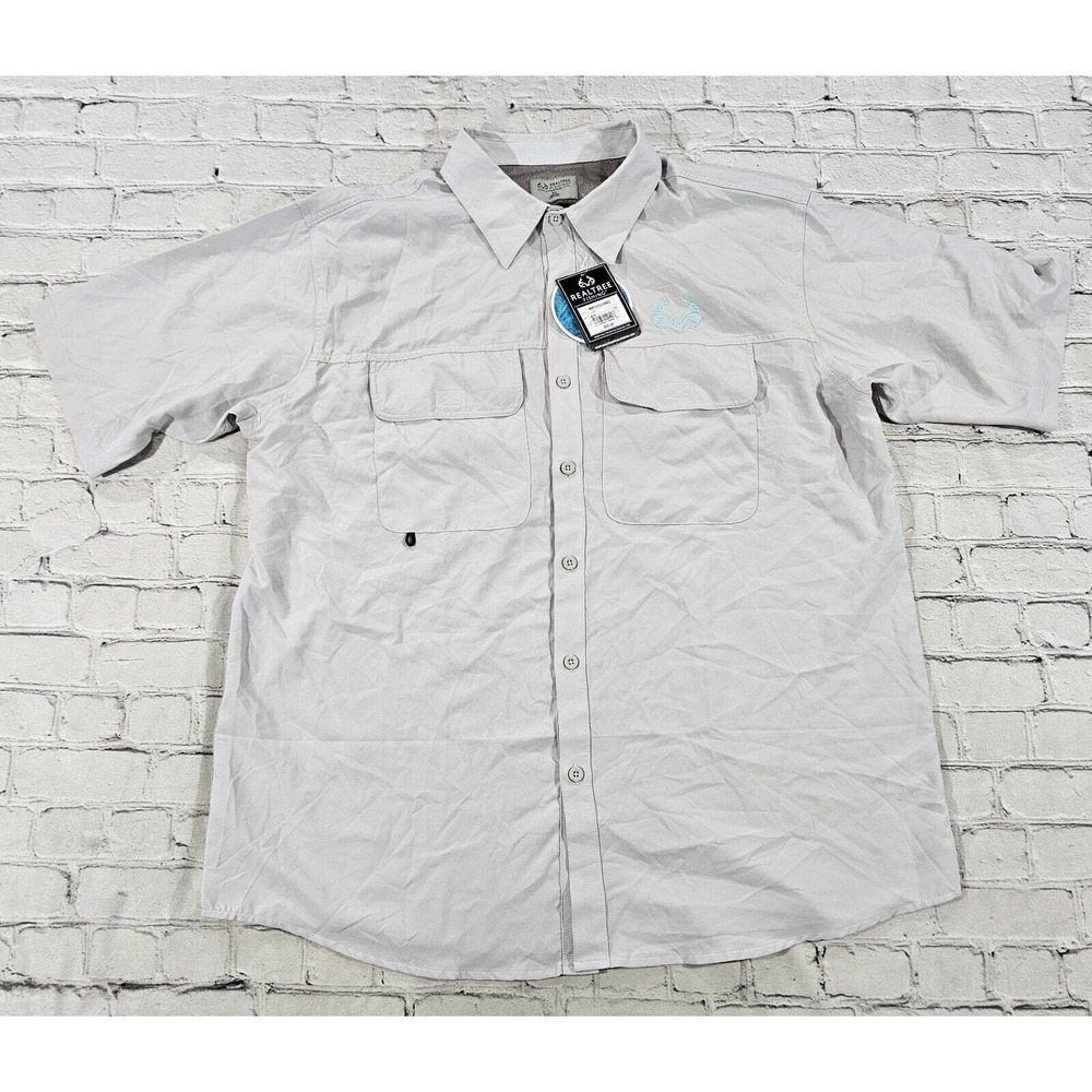 Realtree Fishing Colosseum Shirt Gray Mesh Lined Vented Shirt MENS SIZE XL